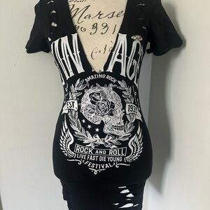 Windsor Black Graphic Rock N Roll Mini Dress perfect for concert